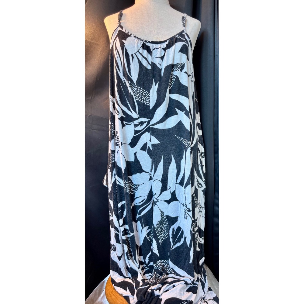Ecothreads Black White Tropical Floral Maxi Dress Medium DC1389FM EcoVero Rayon